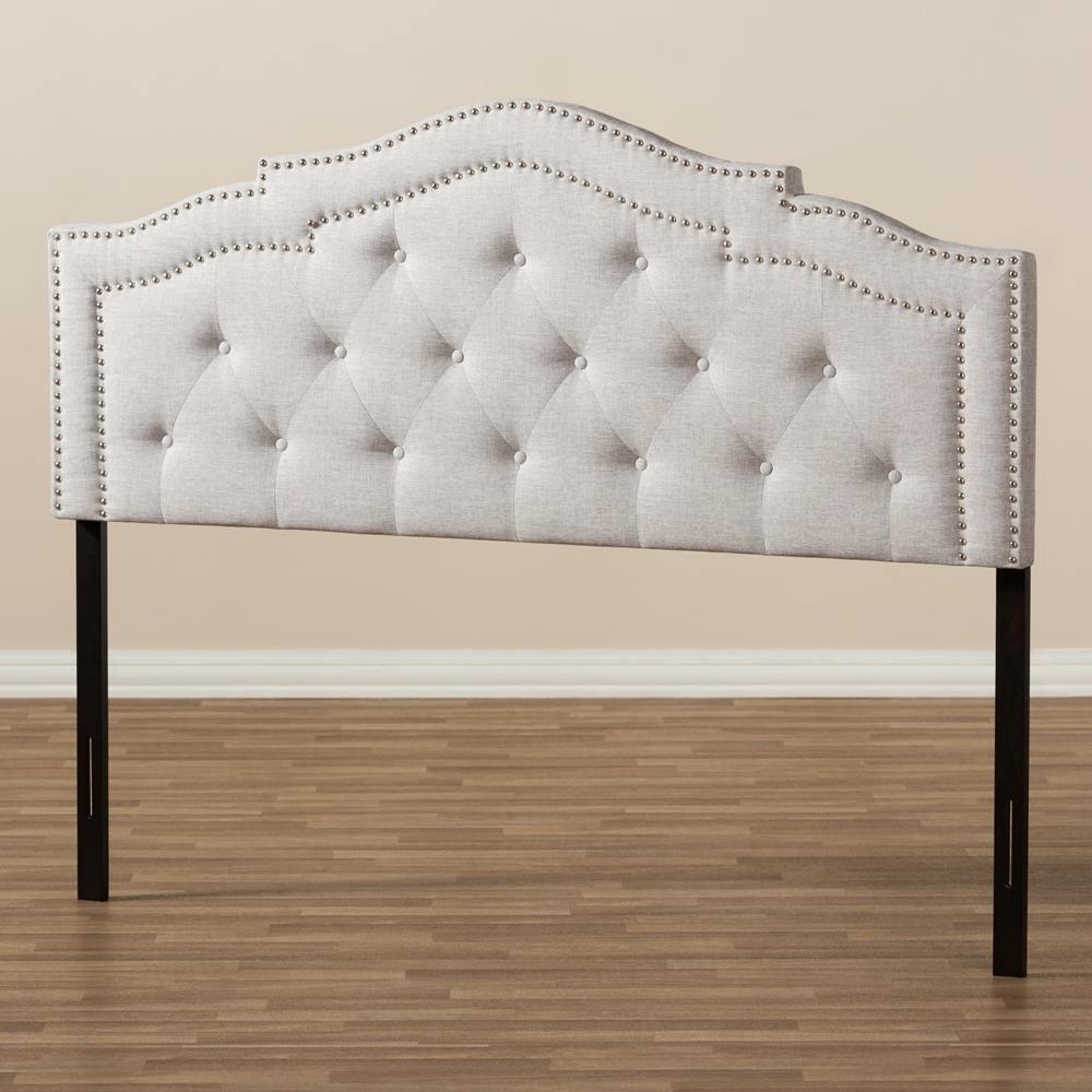 Edith Modern and Contemporary Greyish Beige Fabric Full Size Headboard FredCo