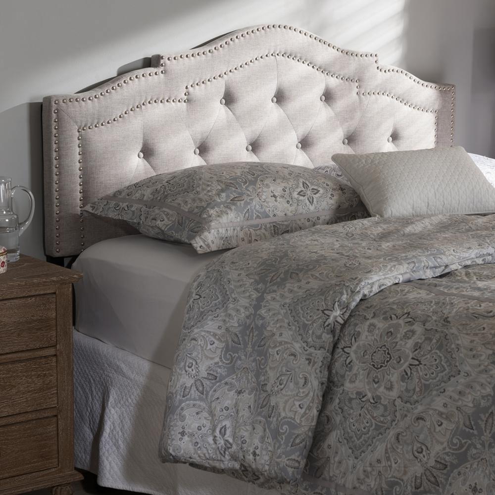 Edith Modern and Contemporary Greyish Beige Fabric Full Size Headboard FredCo