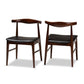 Eira Mid-Century Modern Black Faux Leather Upholstered Walnut Finished Wood Dining Chair Set of 2 FredCo