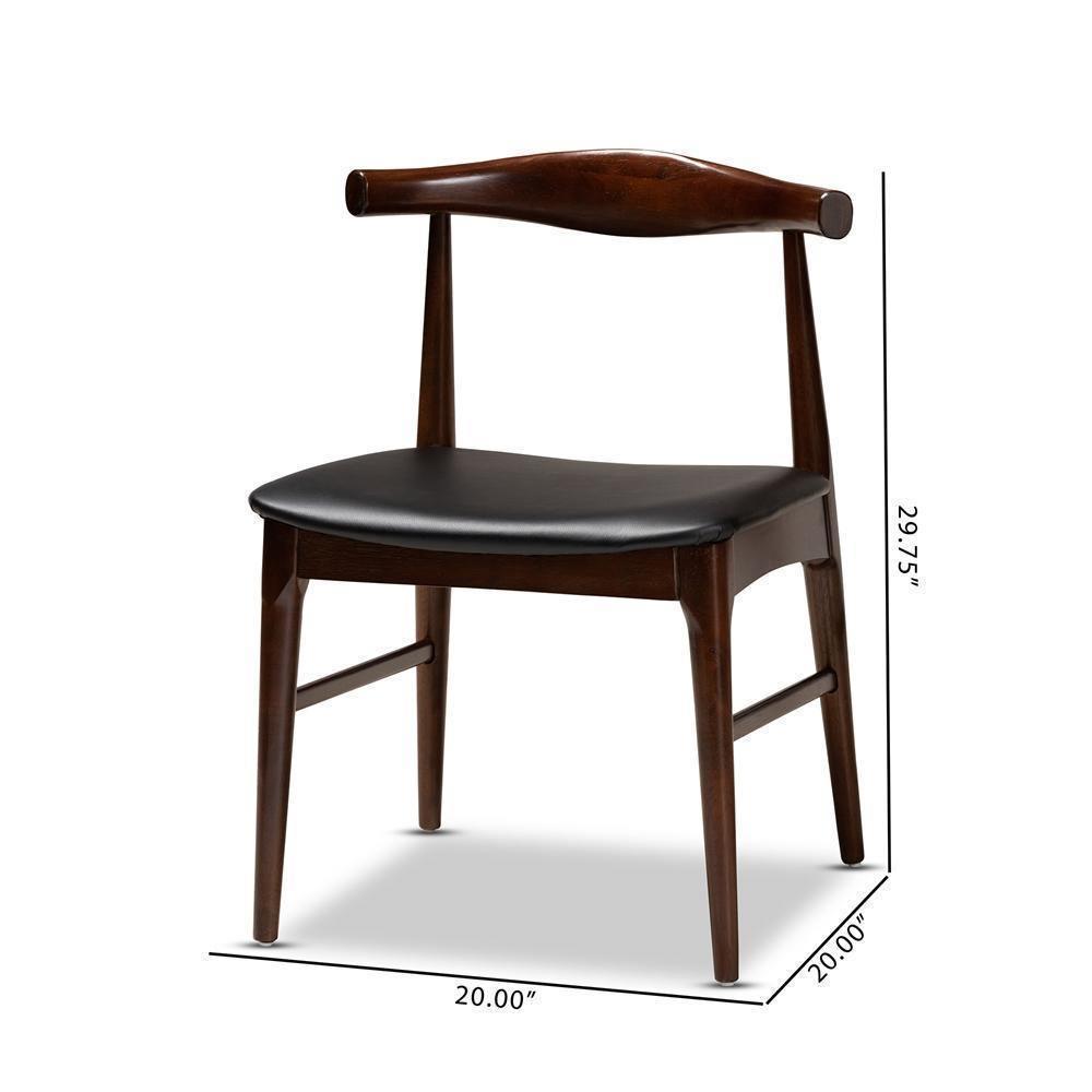 Eira Mid-Century Modern Black Faux Leather Upholstered Walnut Finished Wood Dining Chair Set of 2 FredCo