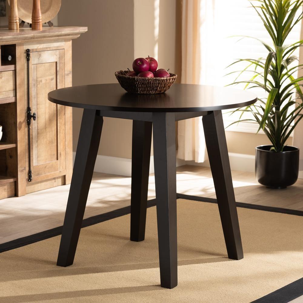 Ela Modern and Contemporary Dark Brown Finished 35-Inch-Wide Round Wood Dining Table FredCo
