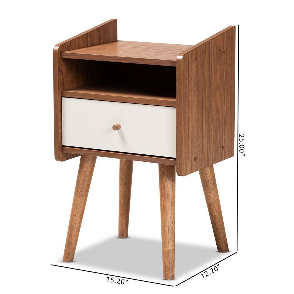 Elario Mid-Century Modern Two-Tone Grey and Walnut Brown Finished Wood 1-Drawer Nightstand FredCo