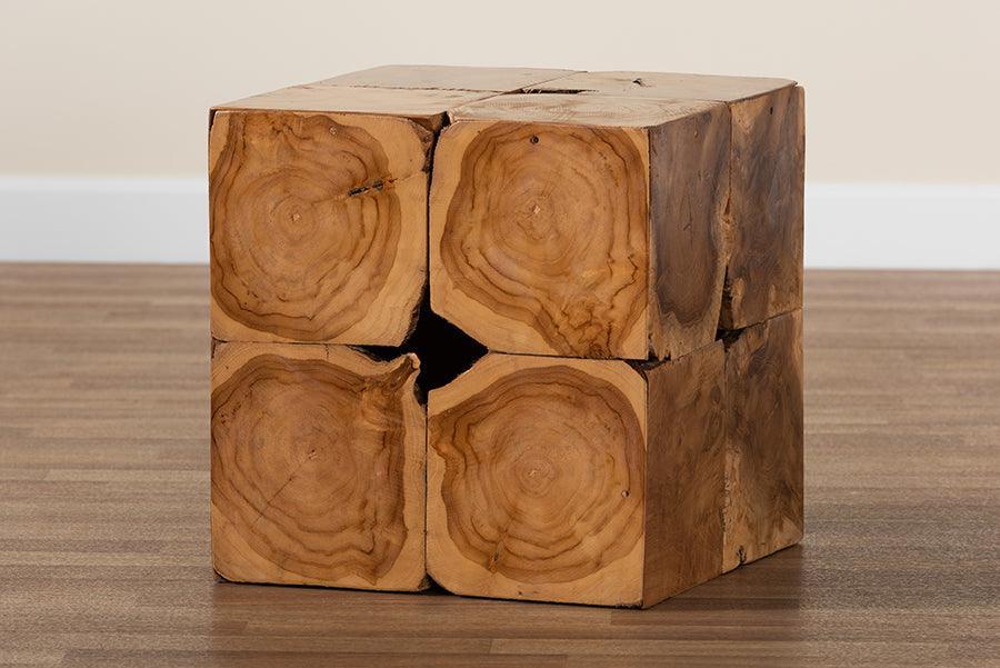 Eldora Rustic Transitional Natural Brown Teak Root End Table FredCo
