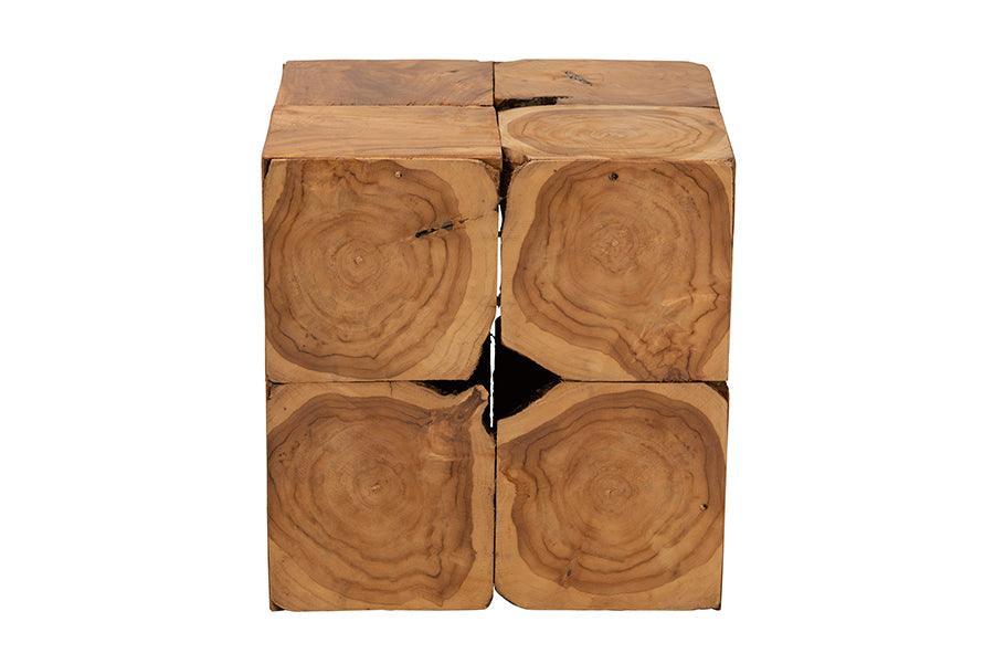 Eldora Rustic Transitional Natural Brown Teak Root End Table FredCo