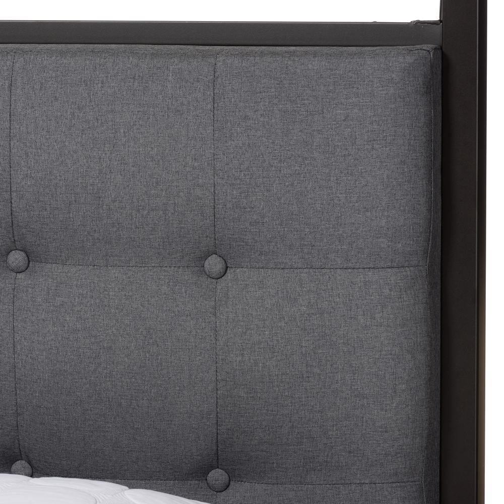 Eleanor Modern and Contemporary Dark Bronze Metal Grey Fabric Canopy Queen Bed FredCo