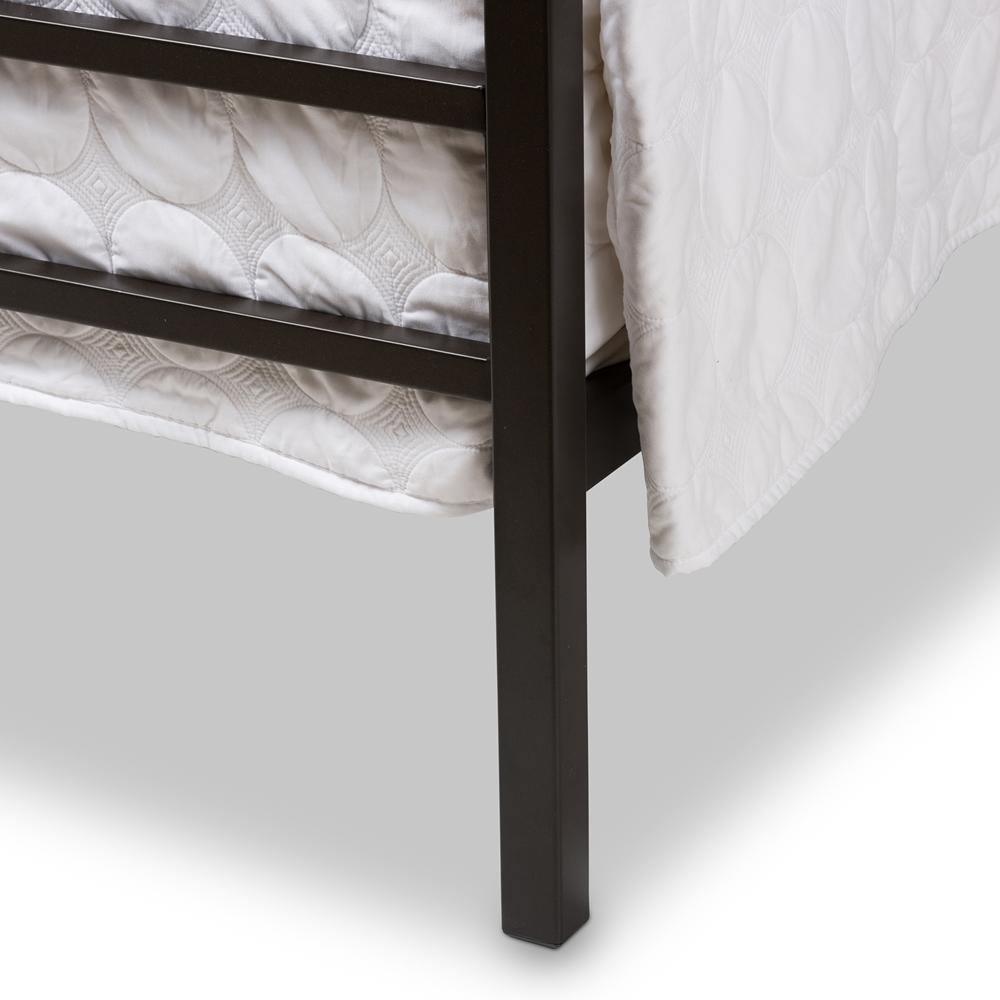 Eleanor Modern and Contemporary Dark Bronze Metal Grey Fabric Canopy Queen Bed FredCo