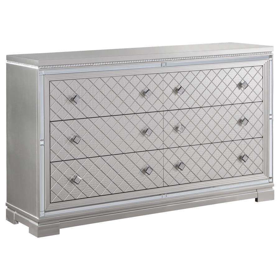 Eleanor Upholstered Tufted Bedroom Set Metallic Coaster California King, 4 Piece FredCo