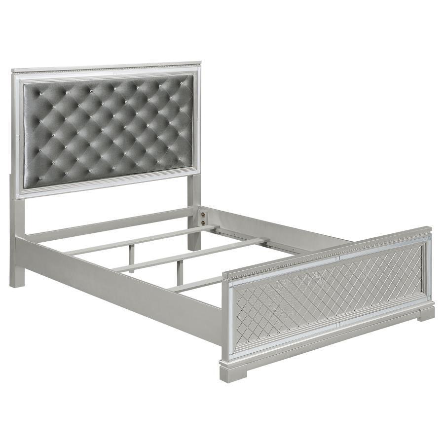 Eleanor Upholstered Tufted Bedroom Set Metallic Coaster California King, 5 Piece FredCo