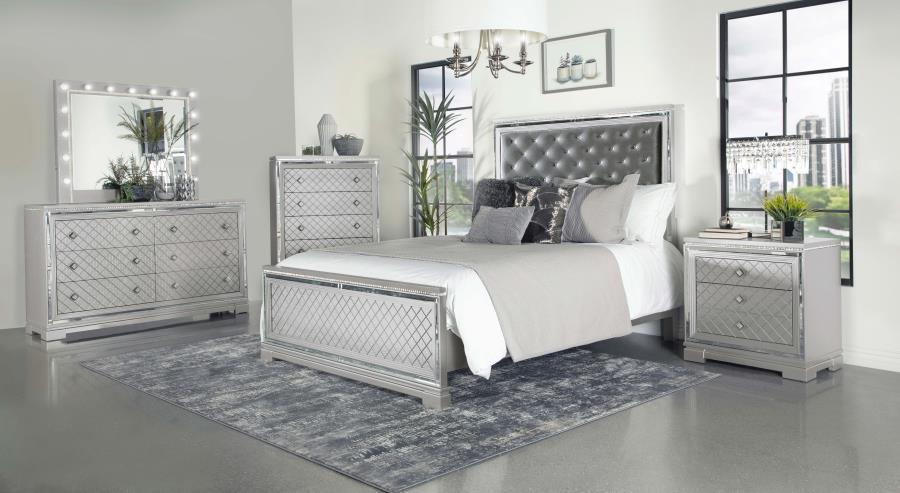 Eleanor Upholstered Tufted Bedroom Set Metallic Coaster Eastern King, 5 Piece FredCo