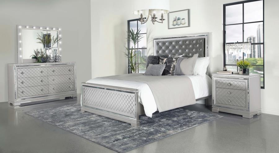 Eleanor Upholstered Tufted Bedroom Set Metallic Coaster Queen, 4 Piece FredCo