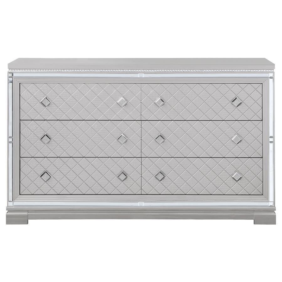 Eleanor Upholstered Tufted Bedroom Set Metallic Coaster Queen, 4 Piece FredCo