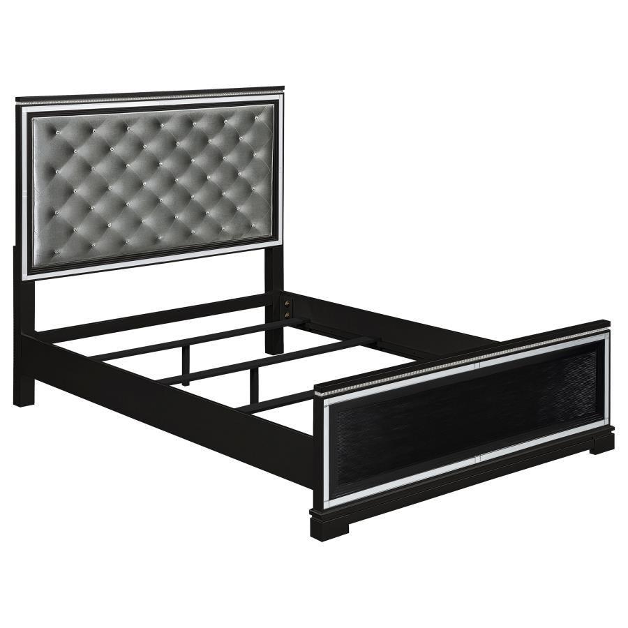 Eleanor Upholstered Tufted Bedroom Set Silver and Black Coaster California King, 4 Piece FredCo