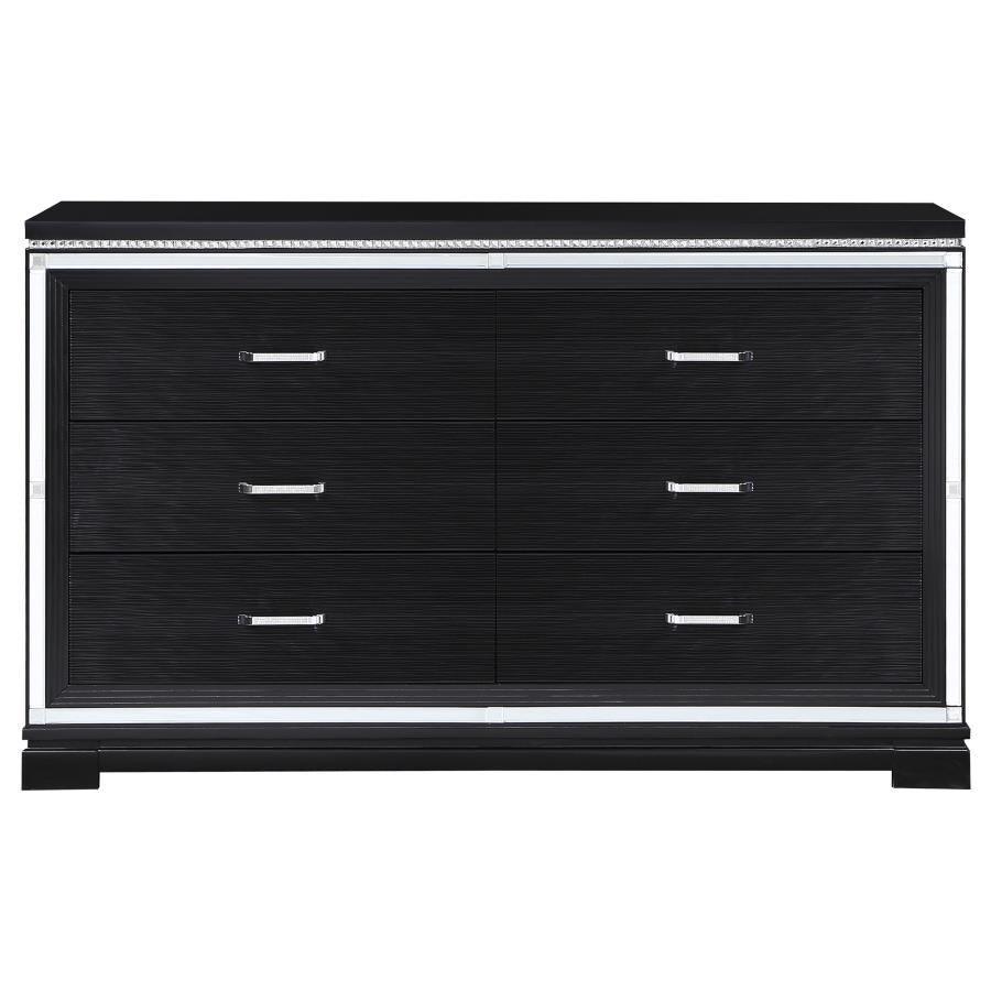 Eleanor Upholstered Tufted Bedroom Set Silver and Black Coaster California King, 4 Piece FredCo