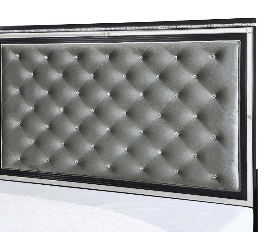Eleanor Upholstered Tufted Bedroom Set Silver and Black Coaster Eastern King, 4 Piece FredCo