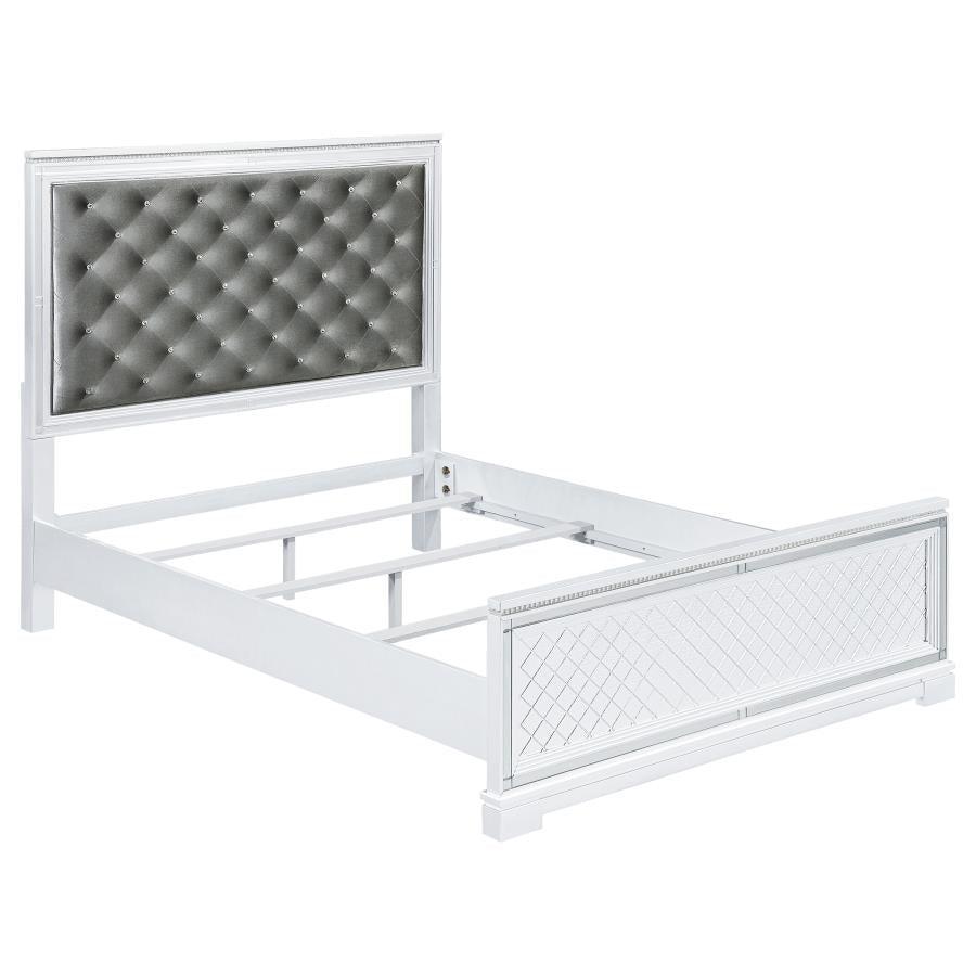 Eleanor Upholstered Tufted Bedroom Set White Coaster Queen, 4 Piece FredCo