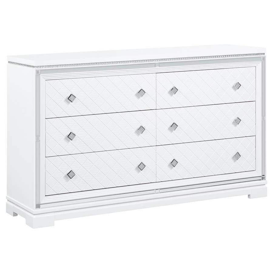 Eleanor Upholstered Tufted Bedroom Set White Coaster Queen, 5 Piece FredCo