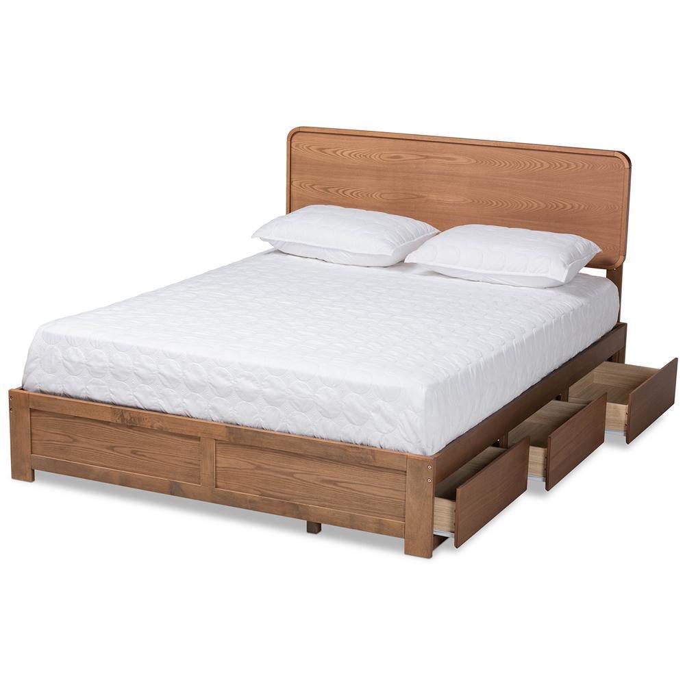 Eleni Modern and Contemporary Transitional Ash Walnut Brown Finished Wood Queen Size 3-Drawer Platform Storage Bed FredCo