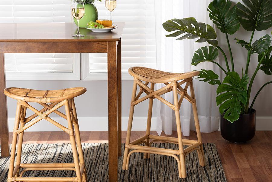 Elgon Modern Bohemian Natural Brown Rattan Counter Stool FredCo