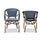 Eliane Classic French Indoor and Outdoor Navy and White Bamboo Style Stackable Bistro Dining Chair Set of 2 FredCo