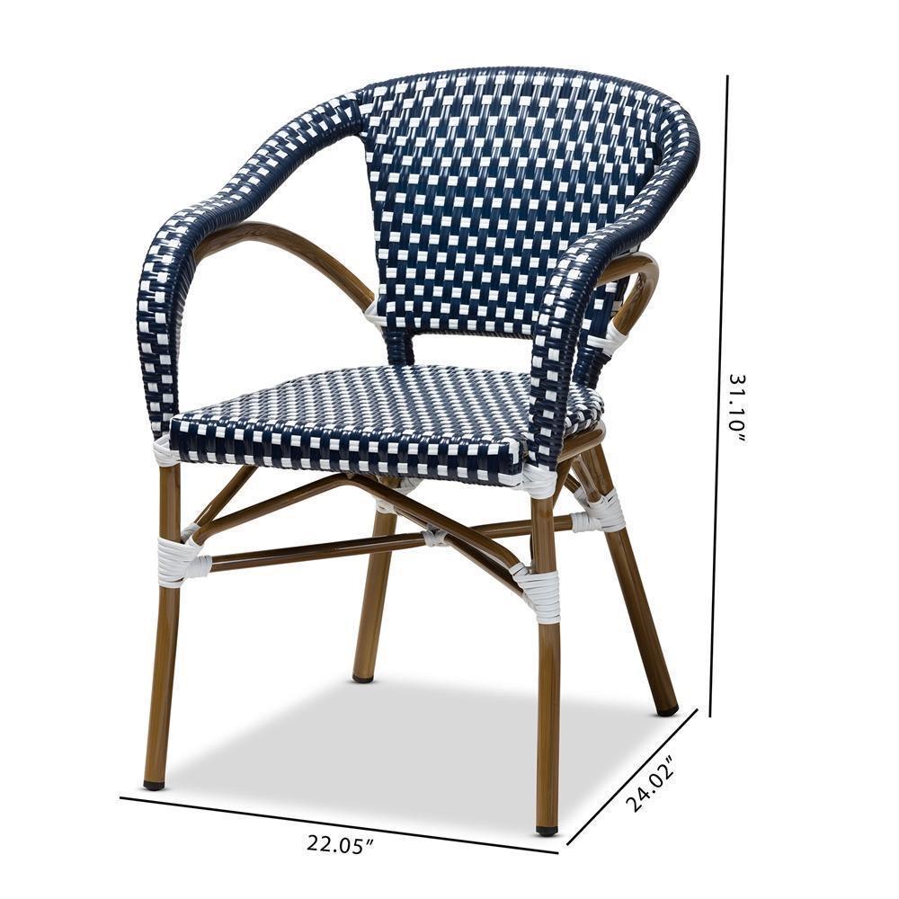 Eliane Classic French Indoor and Outdoor Navy and White Bamboo Style Stackable Bistro Dining Chair Set of 2 FredCo
