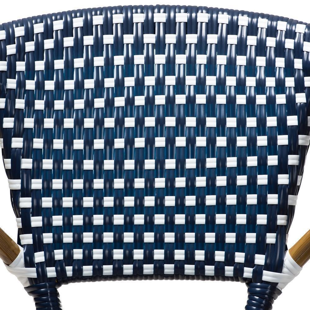 Eliane Classic French Indoor and Outdoor Navy and White Bamboo Style Stackable Bistro Dining Chair Set of 2 FredCo