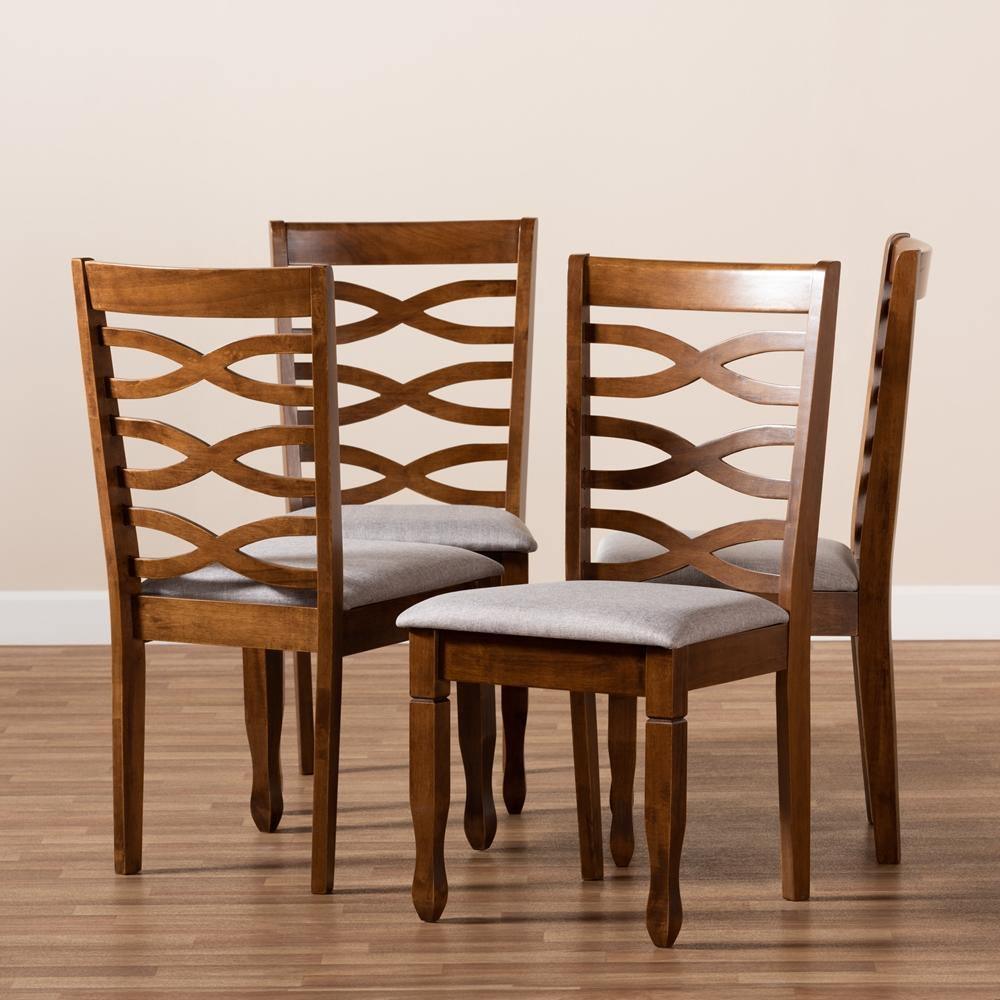 Elijah Modern and Contemporary Grey Fabric Upholstered and Walnut Brown Finished Wood 4-Piece Dining Chair Set FredCo