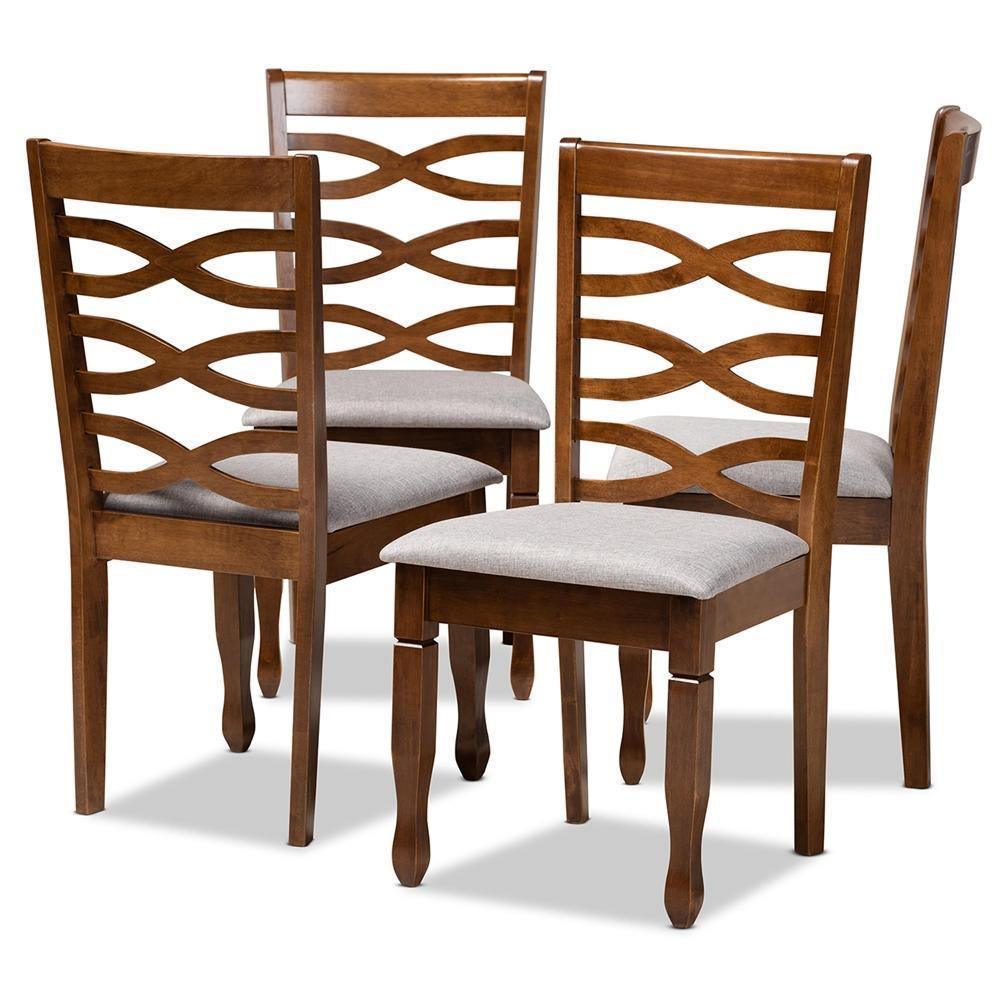 Elijah Modern and Contemporary Grey Fabric Upholstered and Walnut Brown Finished Wood 4-Piece Dining Chair Set FredCo