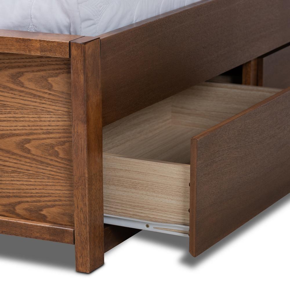Elin Modern and Contemporary Dark Grey Fabric Upholstered Walnut Finished Wood Queen Size Platform Storage Bed with Six Drawers FredCo