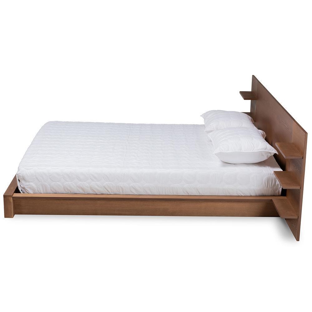 Elina Modern and Contemporary Walnut Brown Finished Wood King Size Platform Storage Bed with Shelves FredCo