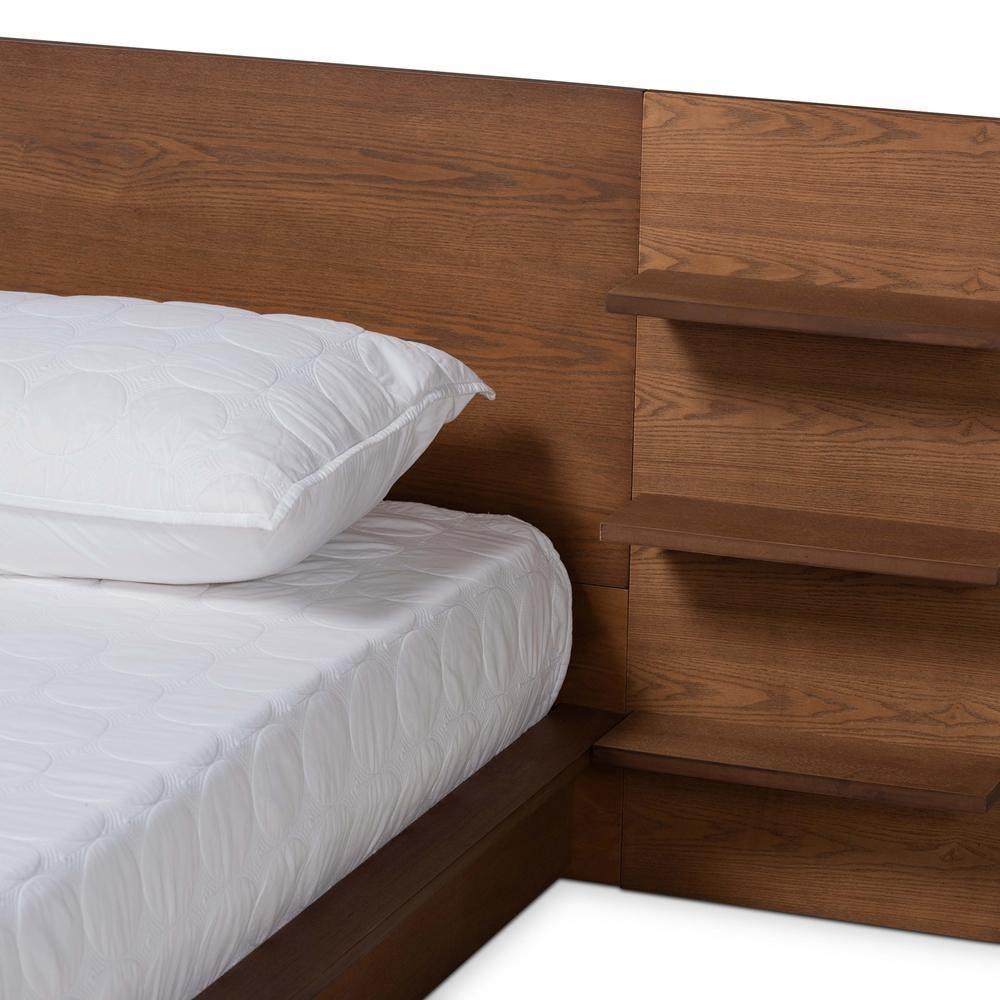 Elina Modern and Contemporary Walnut Brown Finished Wood King Size Platform Storage Bed with Shelves FredCo