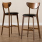 Eline Mid-Century Modern Black Faux Leather Upholstered Walnut Finished Bar Stool (Set of 2) FredCo
