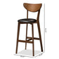 Eline Mid-Century Modern Black Faux Leather Upholstered Walnut Finished Bar Stool (Set of 2) FredCo
