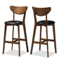 Eline Mid-Century Modern Black Faux Leather Upholstered Walnut Finished Bar Stool (Set of 2) FredCo