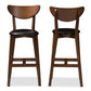 Eline Mid-Century Modern Black Faux Leather Upholstered Walnut Finished Bar Stool (Set of 2) FredCo