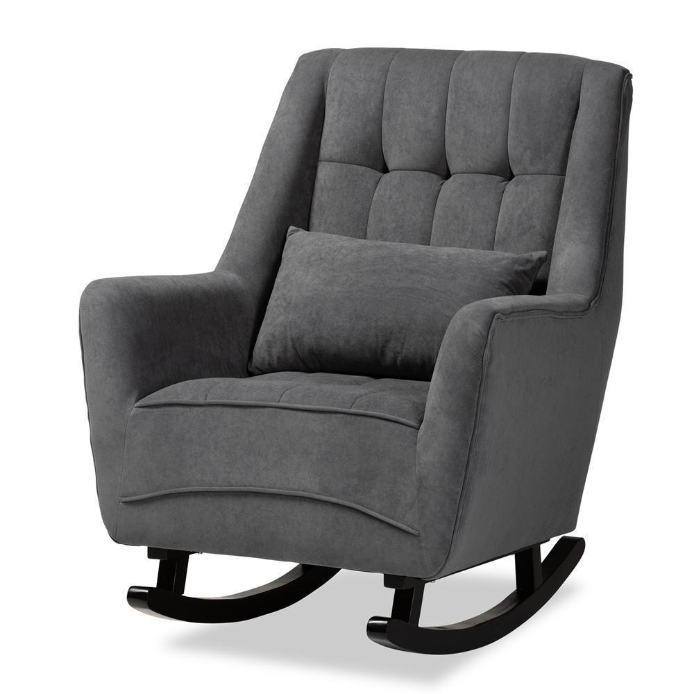 Elisa Modern and Contemporary Grey Fabric Upholstered and Dark Brown Finished Wood Rocking Chair FredCo