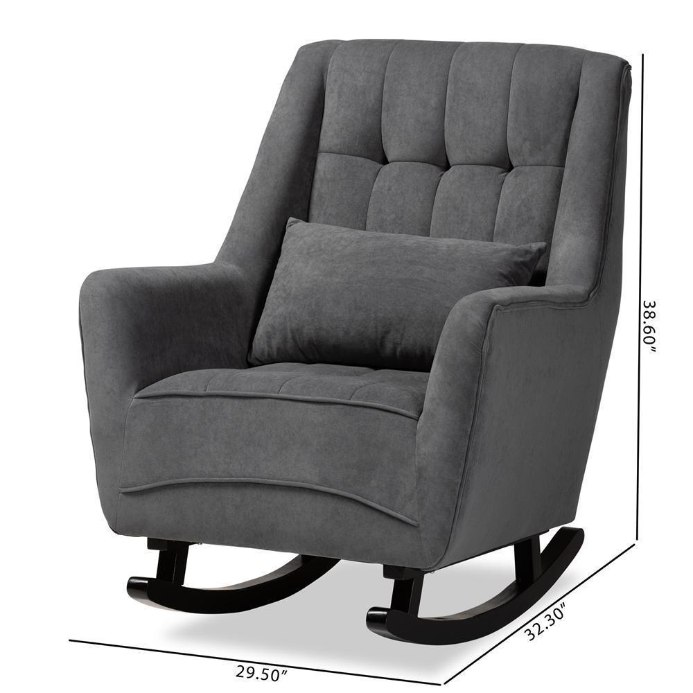 Elisa Modern and Contemporary Grey Fabric Upholstered and Dark Brown Finished Wood Rocking Chair FredCo
