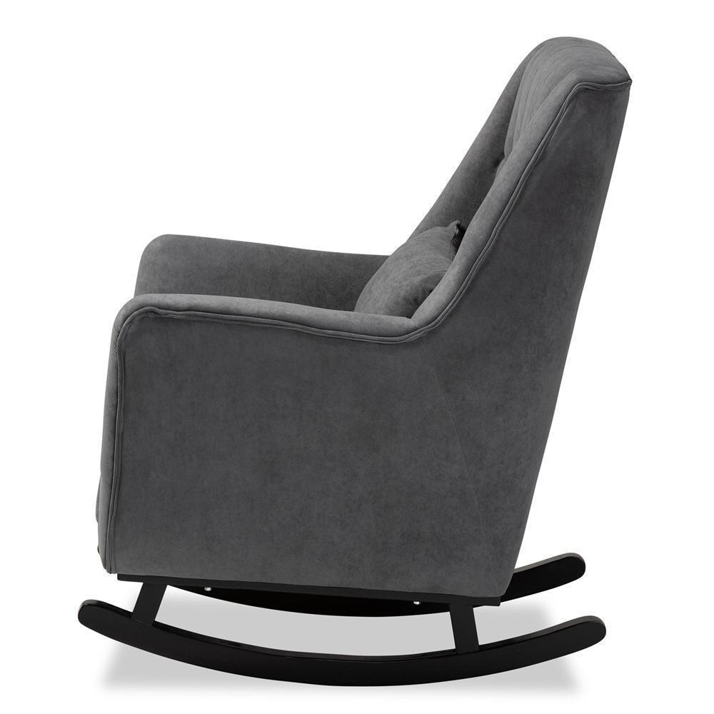 Elisa Modern and Contemporary Grey Fabric Upholstered and Dark Brown Finished Wood Rocking Chair FredCo