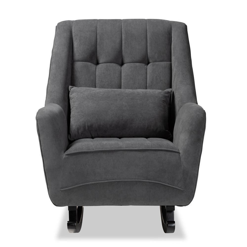Elisa Modern and Contemporary Grey Fabric Upholstered and Dark Brown Finished Wood Rocking Chair FredCo