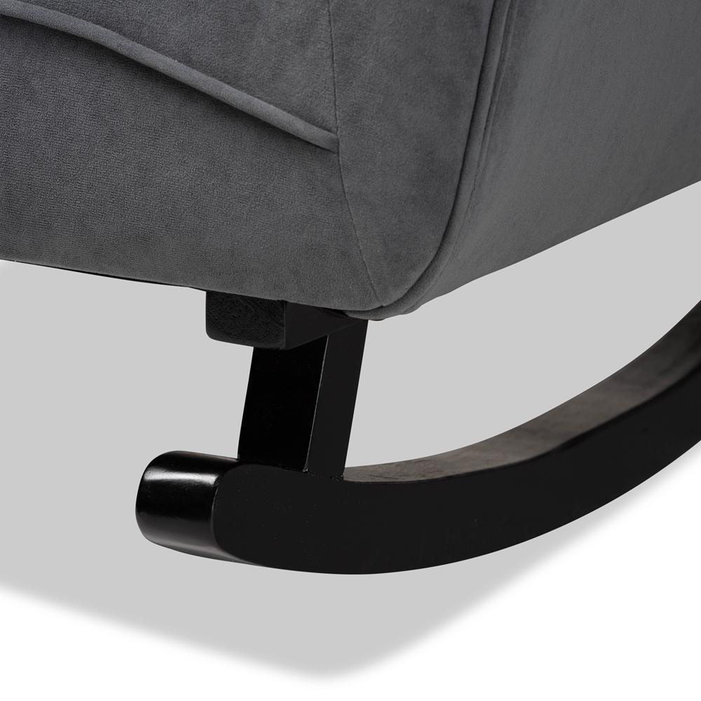 Elisa Modern and Contemporary Grey Fabric Upholstered and Dark Brown Finished Wood Rocking Chair FredCo