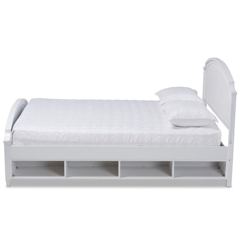 Elise Classic and Traditional Transitional White Finished Wood Queen Size Storage Platform Bed FredCo