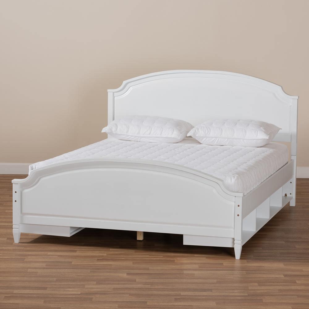Elise Classic and Traditional Transitional White Finished Wood Queen Size Storage Platform Bed FredCo