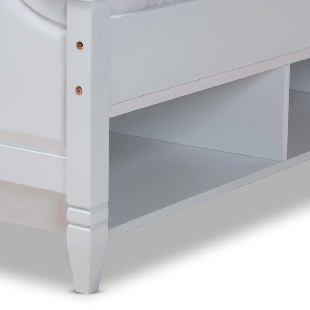 Elise Classic and Traditional Transitional White Finished Wood Queen Size Storage Platform Bed FredCo
