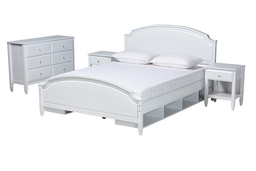 Elise Classic and Transitional White Finished Wood Full Size 4-Piece Bedroom Set FredCo