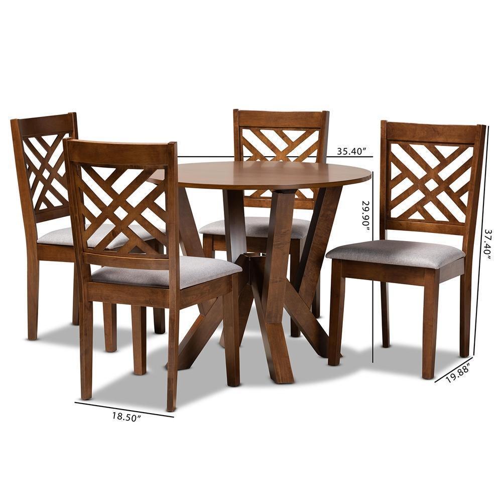 Elise Modern and Contemporary Grey Fabric Upholstered and Walnut Brown Finished Wood 5-Piece Dining Set FredCo