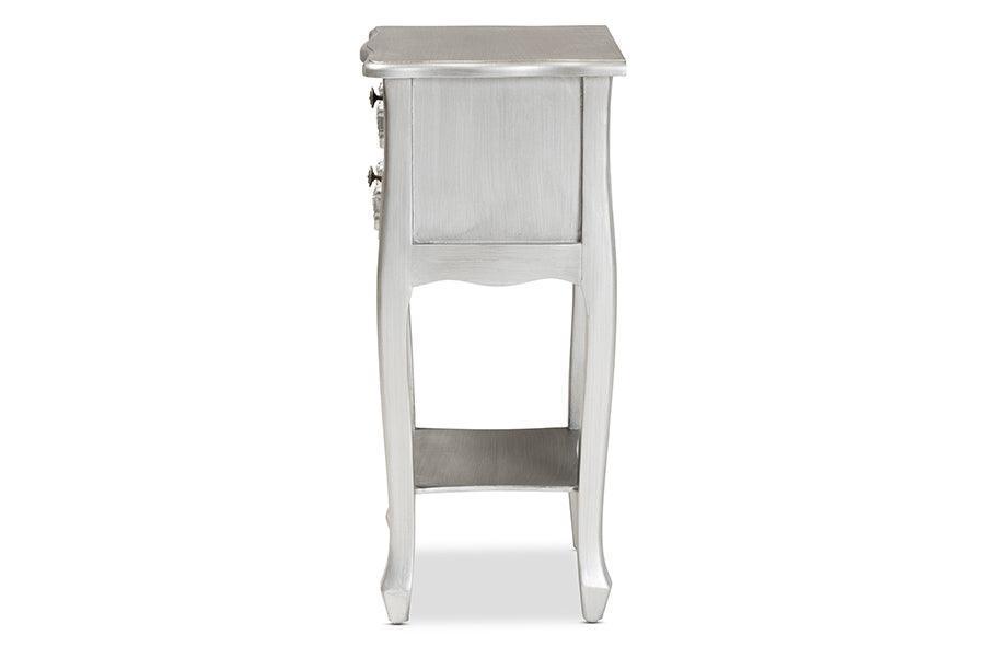 Eliya Classic and Traditional Brushed Silver Finished Wood 2-Drawer Nightstand FredCo