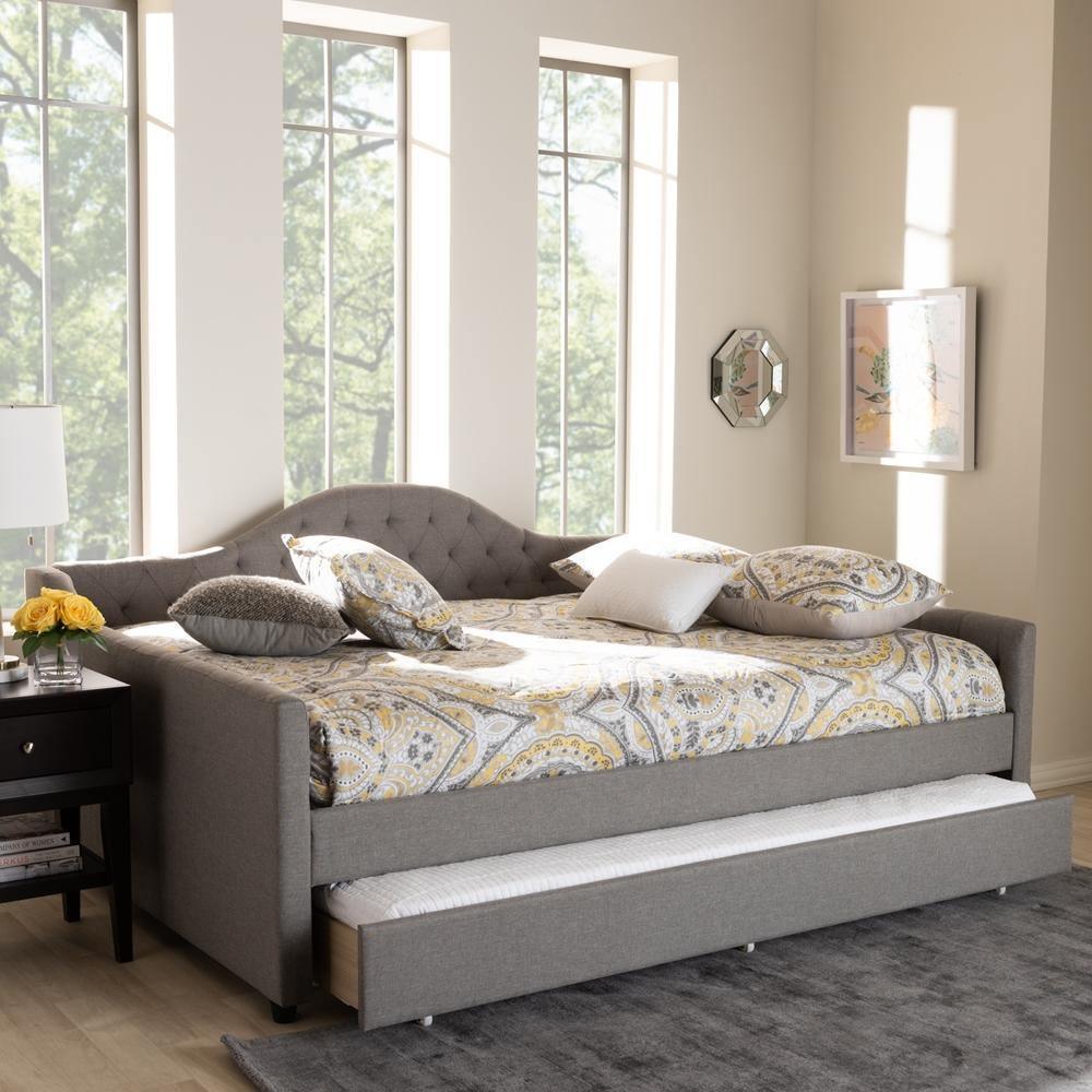Eliza Modern and Contemporary Grey Fabric Upholstered Full Size Daybed with Trundle FredCo