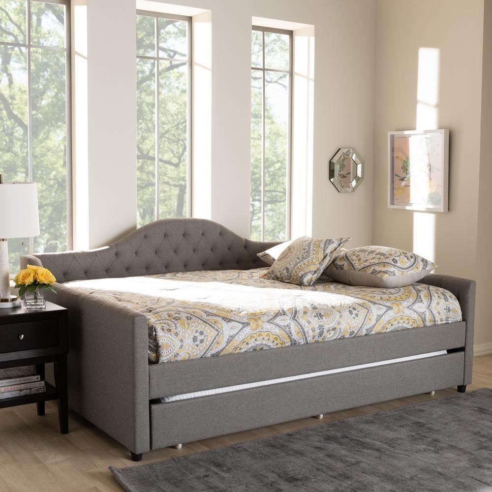 Eliza Modern and Contemporary Grey Fabric Upholstered Full Size Daybed with Trundle FredCo