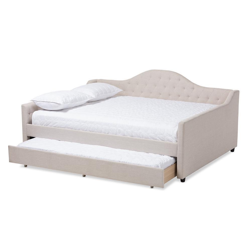 Eliza Modern and Contemporary Light Beige Fabric Upholstered Full Size Daybed with Trundle FredCo