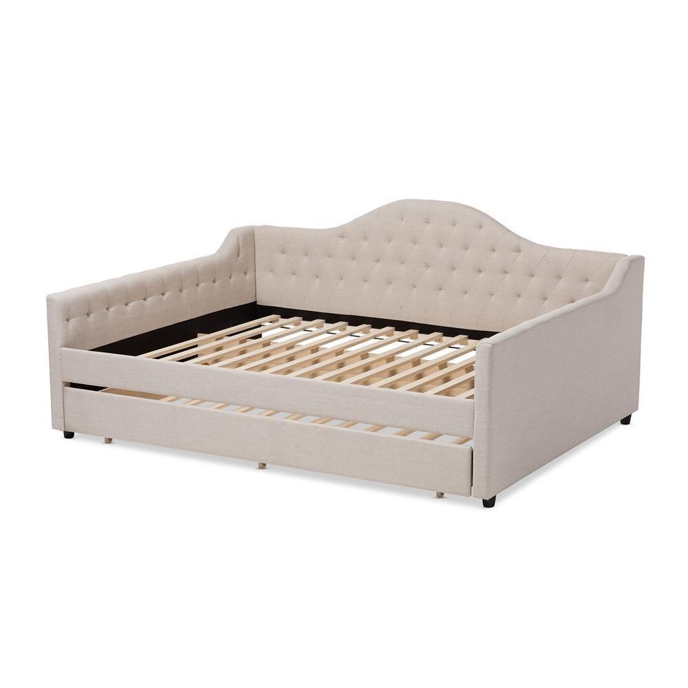 Eliza Modern and Contemporary Light Beige Fabric Upholstered Full Size Daybed with Trundle FredCo
