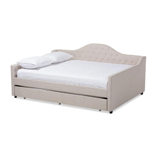 Eliza Modern and Contemporary Light Beige Fabric Upholstered Queen Size Daybed with Trundle FredCo